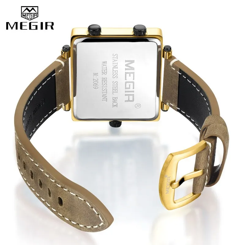 MEGIR Brand Men Sports Quartz Watches with Multiple Time Zone Watch Men Military Big Dial Waterproof Wristwatch Erkek Kol Saati