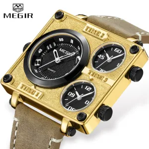 MEGIR Brand Men Sports Quartz Watches with Multiple Time Zone Watch Men Military Big Dial Waterproof Wristwatch Erkek Kol Saati