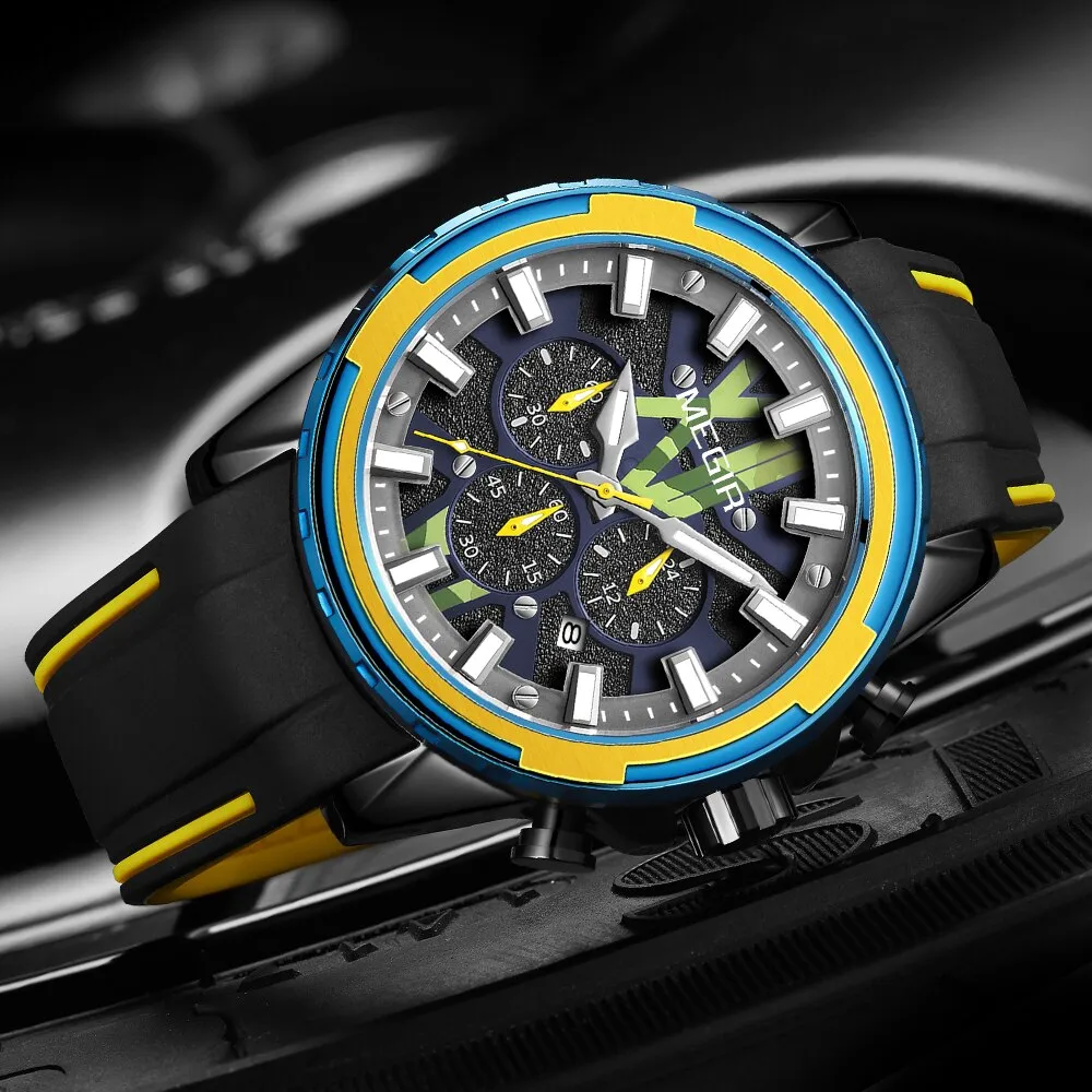 MEGIR New Creative Men Watch Quartz Watches Luxury Mens Watches Sport Silicone Waterproof Chronograph For Male Gift Date Clock