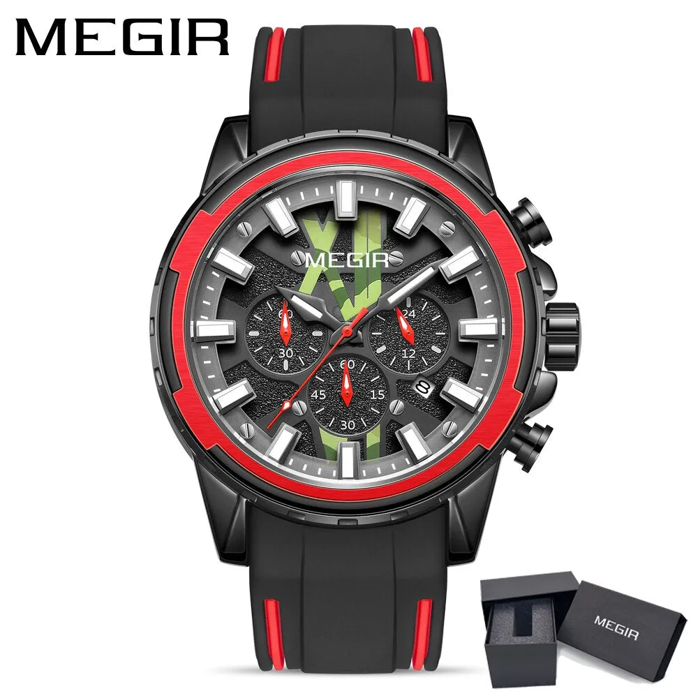 MEGIR New Creative Men Watch Quartz Watches Luxury Mens Watches Sport Silicone Waterproof Chronograph For Male Gift Date Clock