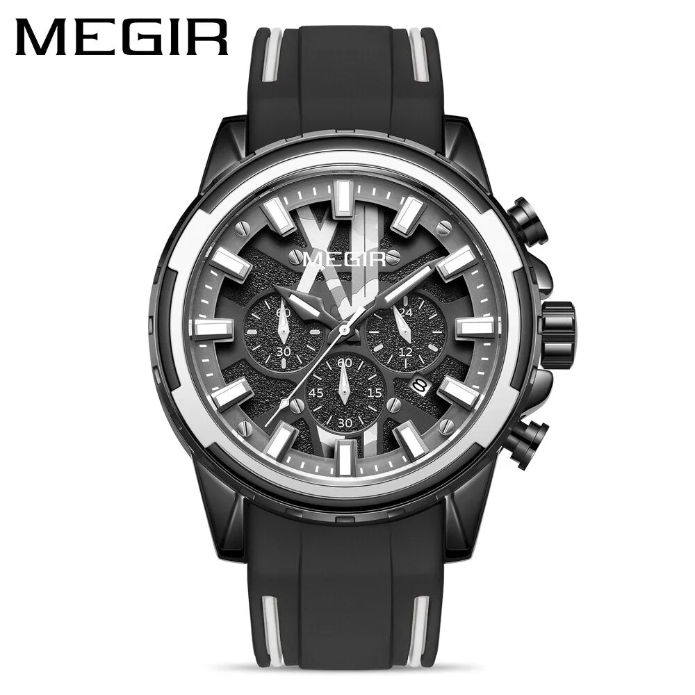 MEGIR New Creative Men Watch Quartz Watches Luxury Mens Watches Sport Silicone Waterproof Chronograph For Male Gift Date Clock