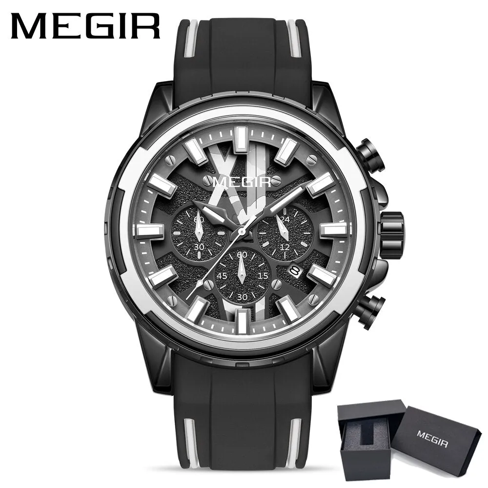 MEGIR New Creative Men Watch Quartz Watches Luxury Mens Watches Sport Silicone Waterproof Chronograph For Male Gift Date Clock