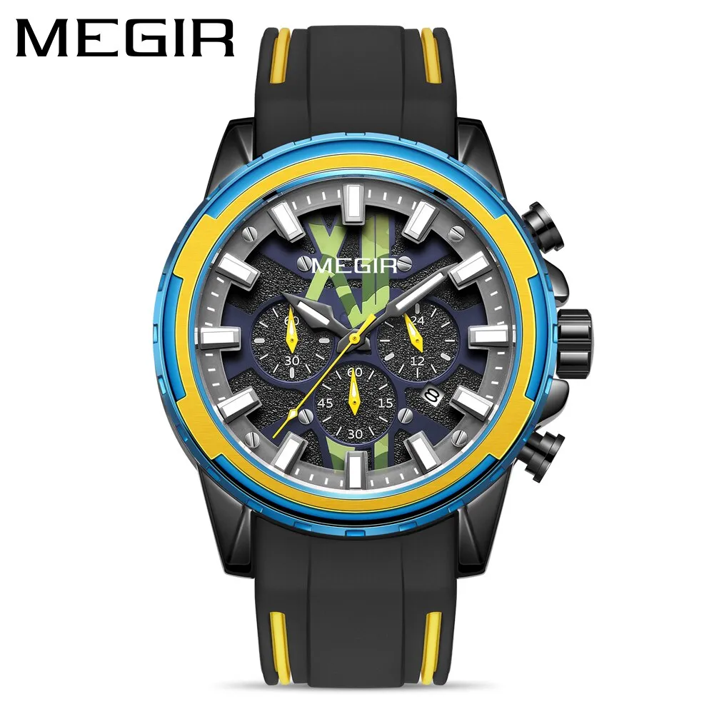 MEGIR New Creative Men Watch Quartz Watches Luxury Mens Watches Sport Silicone Waterproof Chronograph For Male Gift Date Clock