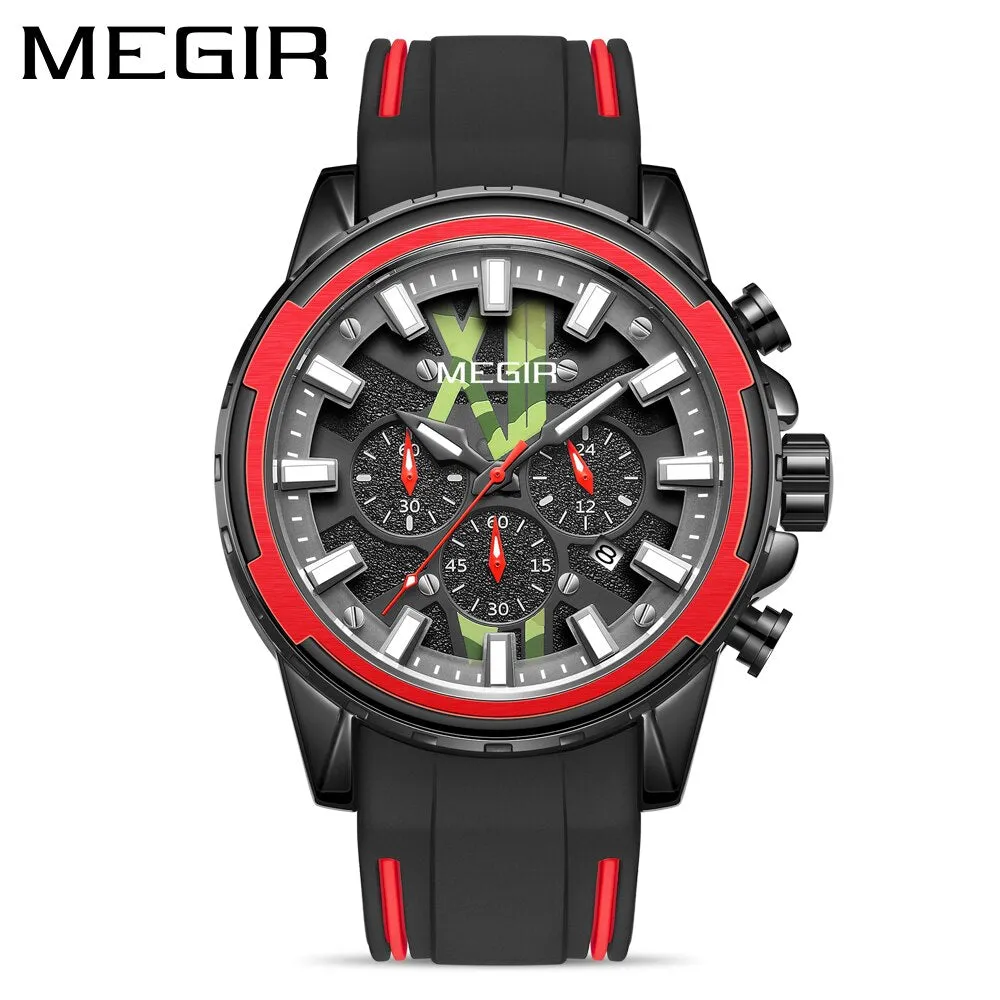 MEGIR New Creative Men Watch Quartz Watches Luxury Mens Watches Sport Silicone Waterproof Chronograph For Male Gift Date Clock