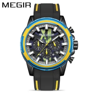 MEGIR New Creative Men Watch Quartz Watches Luxury Mens Watches Sport Silicone Waterproof Chronograph For Male Gift Date Clock