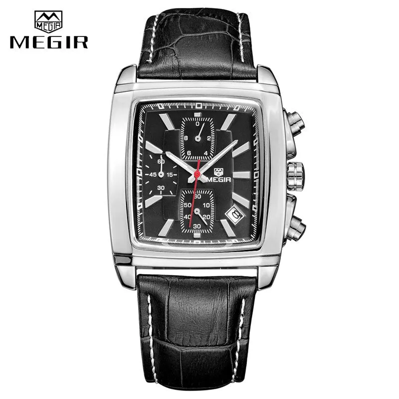 MEGIR Original Brand Quartz Men Watch Mens Genuine Leather Waterproof Military Watches for Male Chronograph Sports Wristwatch