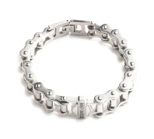 Men's 9" Bar and Shield Bike Chain Bracelet - Silver