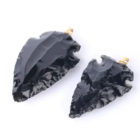 Men's Arrowhead Necklace Black Obsidian On Gold Chain Raw Natural Gem Stone No Two Are Alike Southwestern Western Native American Indian Jewelry