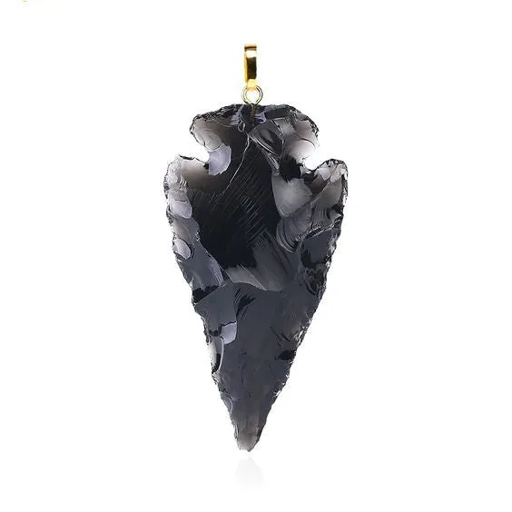 Men's Arrowhead Necklace Black Obsidian On Gold Chain Raw Natural Gem Stone No Two Are Alike Southwestern Western Native American Indian Jewelry