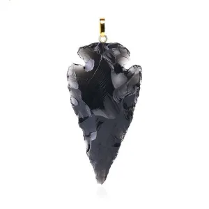 Men's Arrowhead Necklace Black Obsidian On Gold Chain Raw Natural Gem Stone No Two Are Alike Southwestern Western Native American Indian Jewelry
