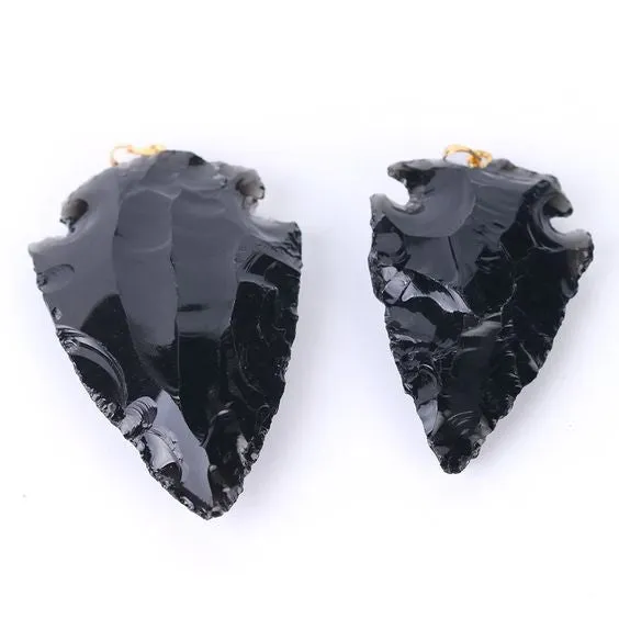 Men's Arrowhead Necklace Black Obsidian On Gold Chain Raw Natural Gem Stone No Two Are Alike Southwestern Western Native American Indian Jewelry