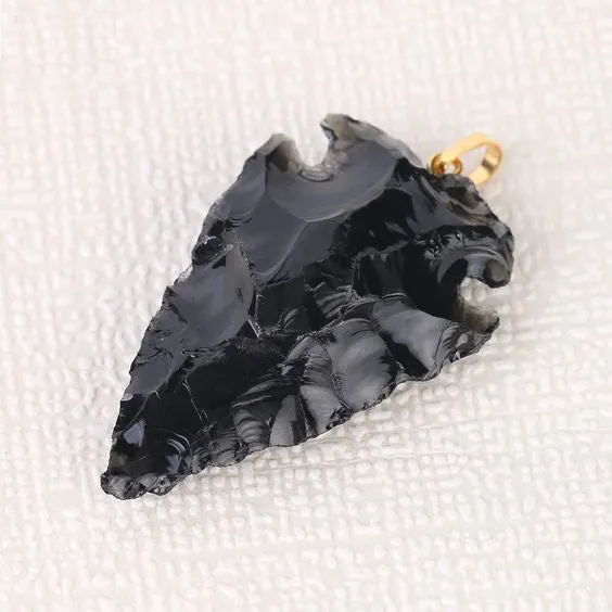 Men's Arrowhead Necklace Black Obsidian On Gold Chain Raw Natural Gem Stone No Two Are Alike Southwestern Western Native American Indian Jewelry