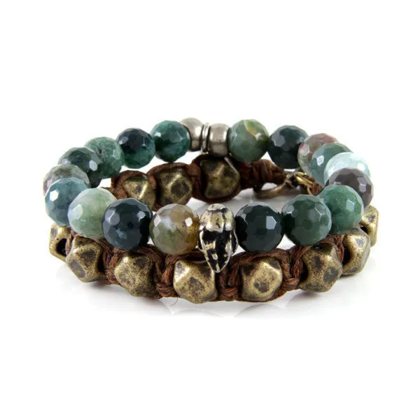 Mens Collared Barrel Bead with Chain and Deerskin Leather with Mounted Knight Shield Charm