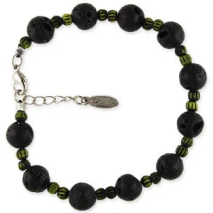 Mens Double Silver Faceted Bead Mens Bracelet on Olive Leather