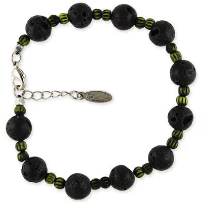 Mens Double Silver Faceted Bead Mens Bracelet on Olive Leather