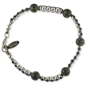 Mens Double Silver Spacer Bead Mens Bracelet on Grey Leather