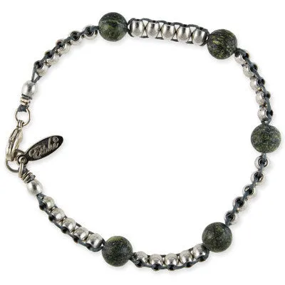 Mens Double Silver Spacer Bead Mens Bracelet on Grey Leather