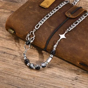 Mens Glass Beads Chain Necklaces,Waterproof Stainless Steel Figaro Chain Choker Collar
