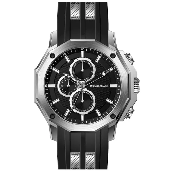 Michael Fellini Black Silicone Strap Black Dial Chronograph Quartz Watch for Gents - MF-2346-02