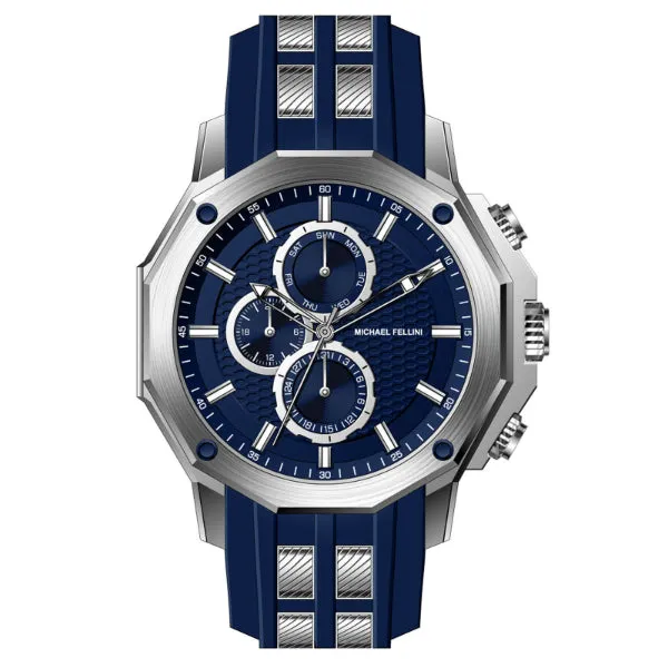 Michael Fellini Blue Silicone Strap Blue Dial Chronograph Quartz Watch for Gents - MF-2346-01