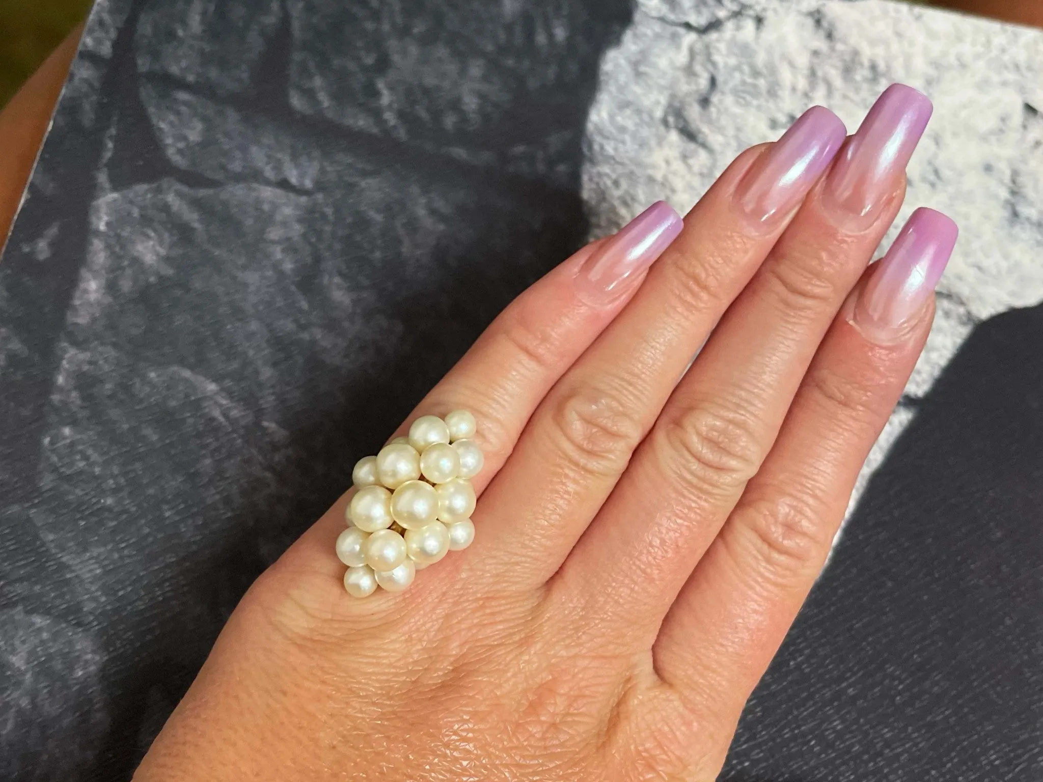 Ming's Hawaii Large Akoya Pearl Cluster Ring 14k Yellow Gold