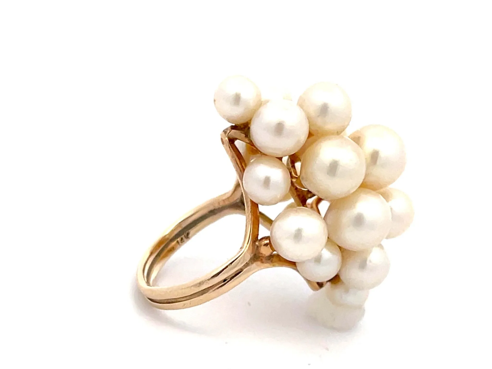 Ming's Hawaii Large Akoya Pearl Cluster Ring 14k Yellow Gold