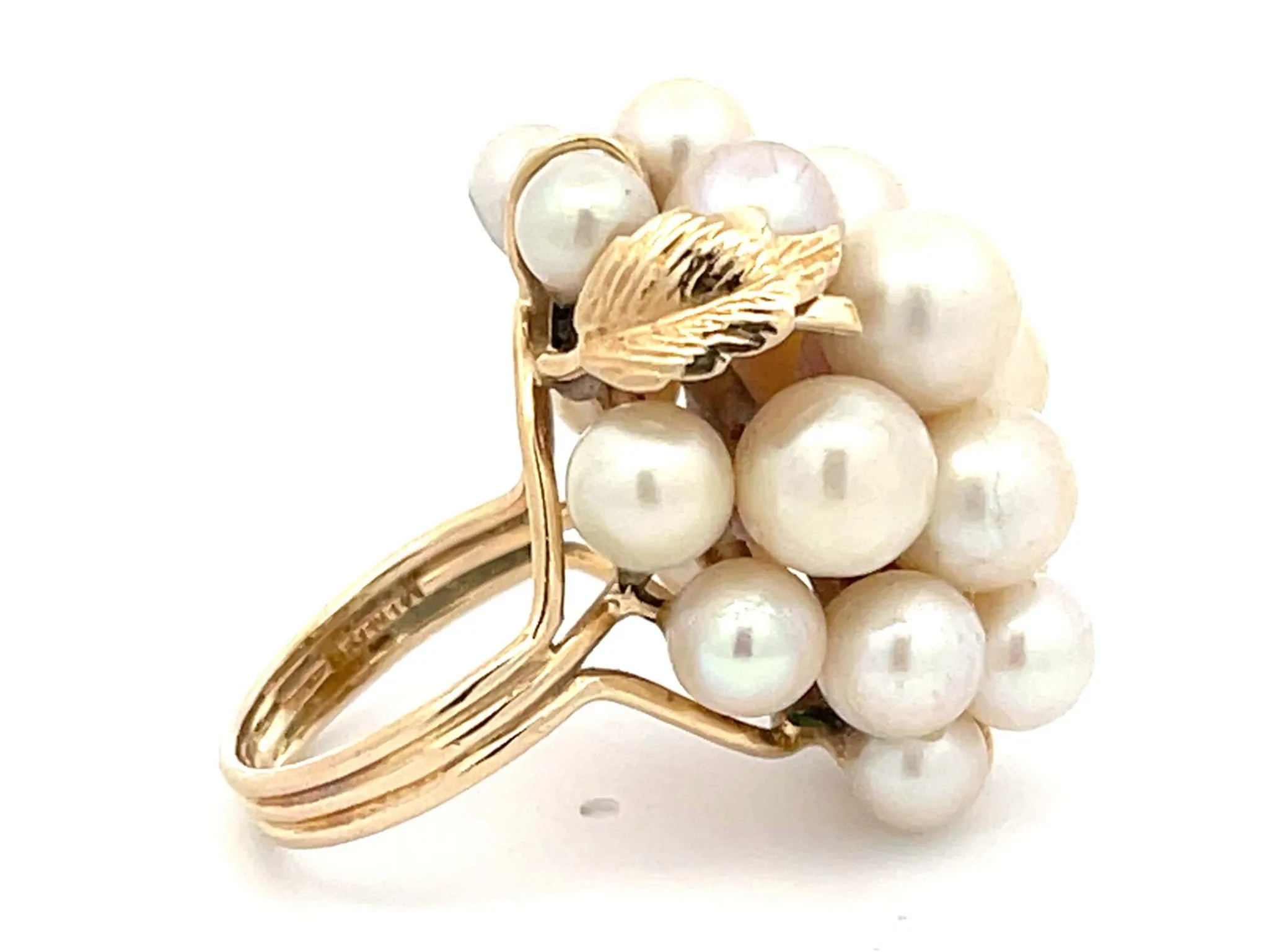 Mings Large Akoya Pearl Leaf Ring in 14k Yellow Gold
