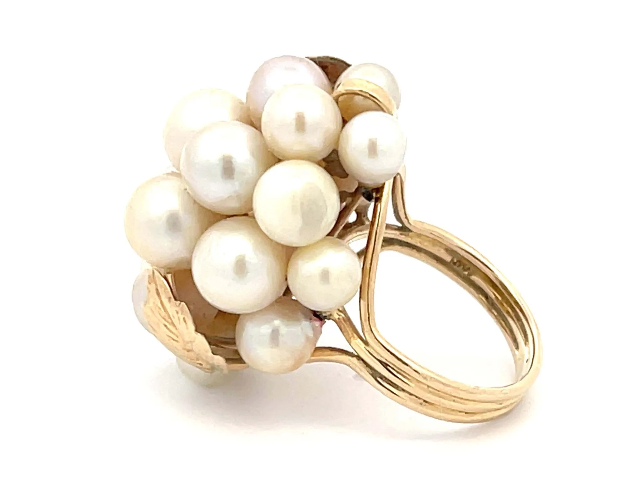Mings Large Akoya Pearl Leaf Ring in 14k Yellow Gold
