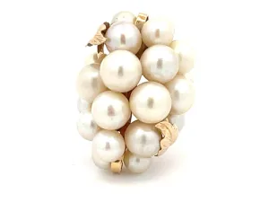 Mings Large Akoya Pearl Leaf Ring in 14k Yellow Gold