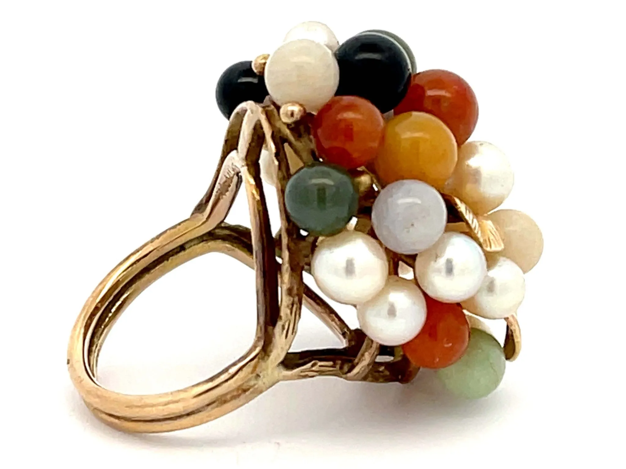 Mings Large Pearl and Jade Leaf Ring in 14k Yellow Gold