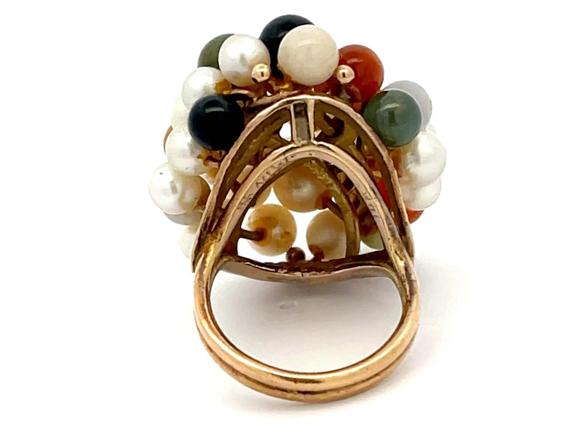 Mings Large Pearl and Jade Leaf Ring in 14k Yellow Gold