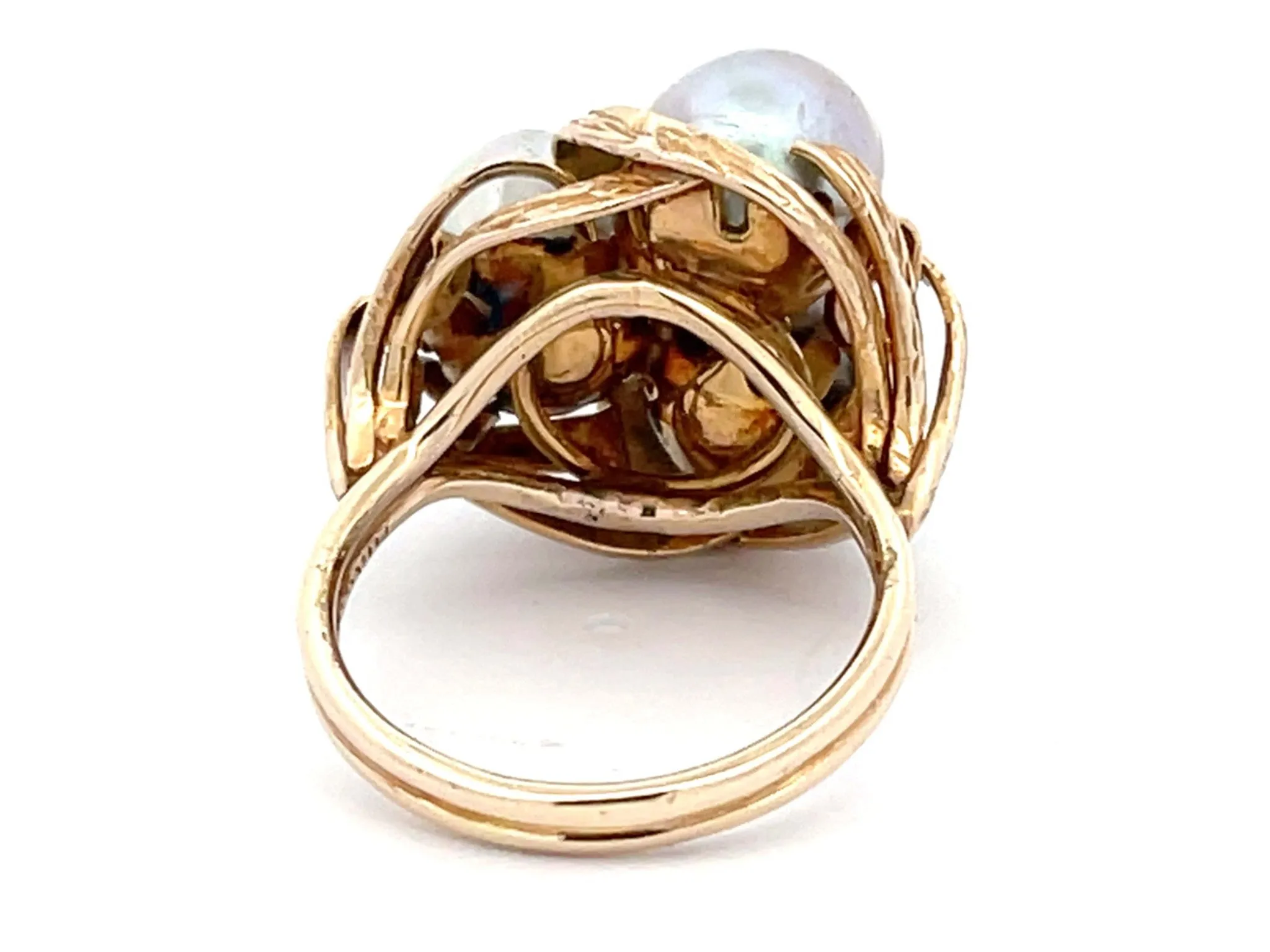 Mings Three Silver Pearl Ring in 14k Yellow Gold