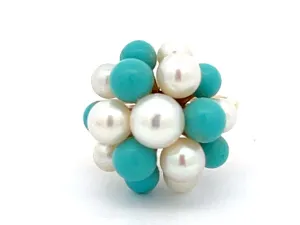 Mings Turquoise and Pearl Ring in 14k Yellow Gold