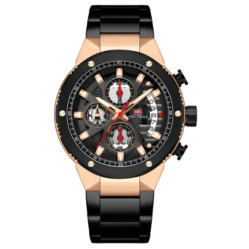 Mini Focus Black Stainless Steel Black Dial Chronograph Quartz Watch for Gents - MF0397G-02