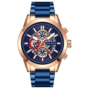 Mini Focus Blue Stainless Steel Blue Dial Chronograph Quartz Watch for Gents - MF0285G-02