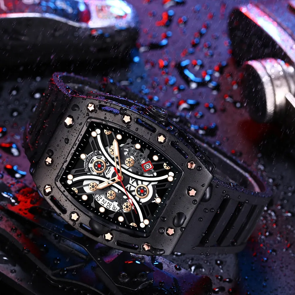 MINI FOCUS Cone Fashion Quartz Watches Boxed Men Watches Luxury Business Design Quartz Sports Silicone Waterproof Watch