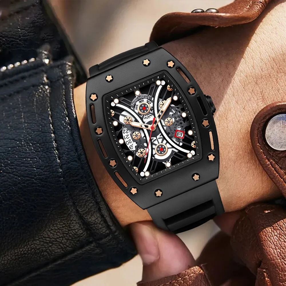 MINI FOCUS Cone Fashion Quartz Watches Boxed Men Watches Luxury Business Design Quartz Sports Silicone Waterproof Watch