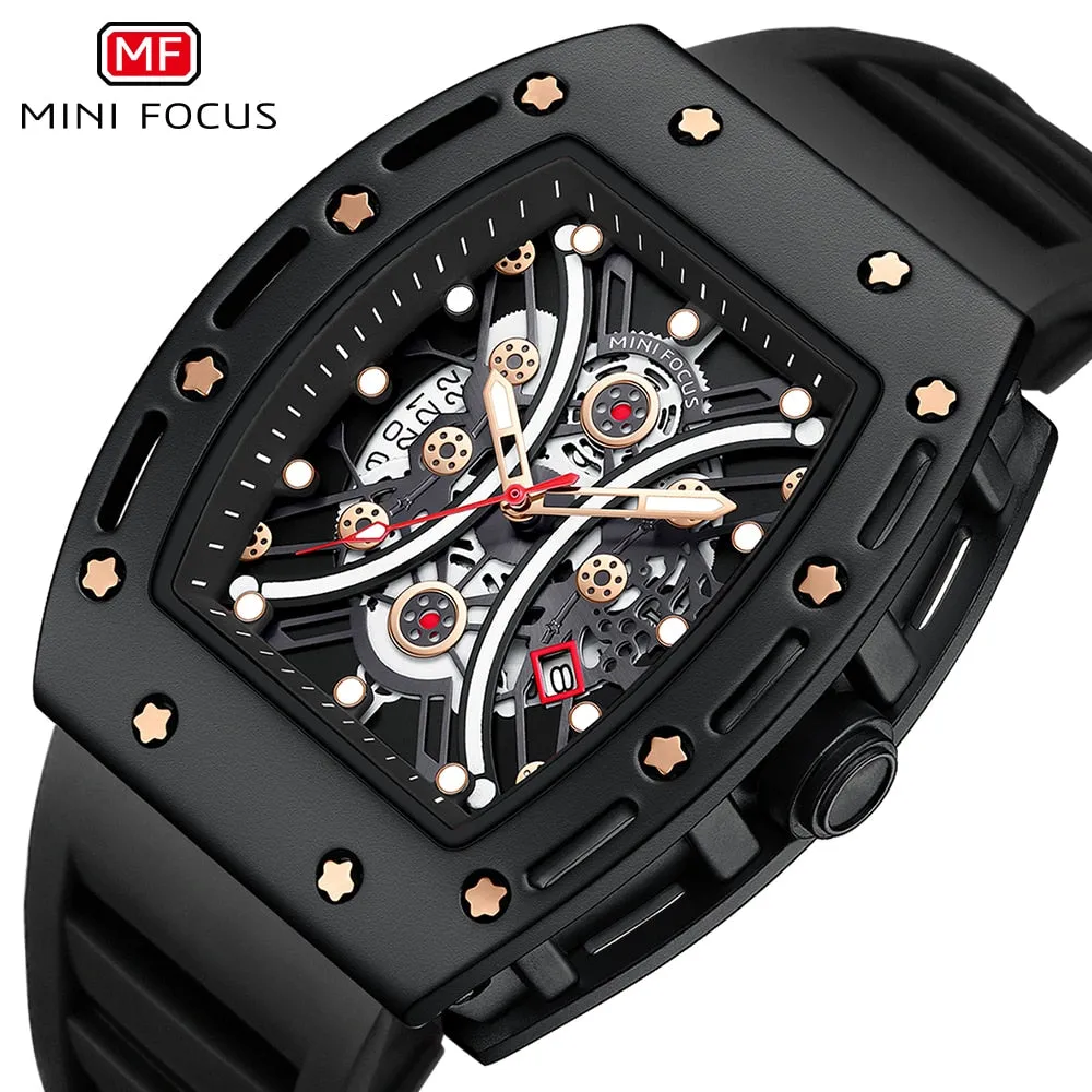 MINI FOCUS Cone Fashion Quartz Watches Boxed Men Watches Luxury Business Design Quartz Sports Silicone Waterproof Watch