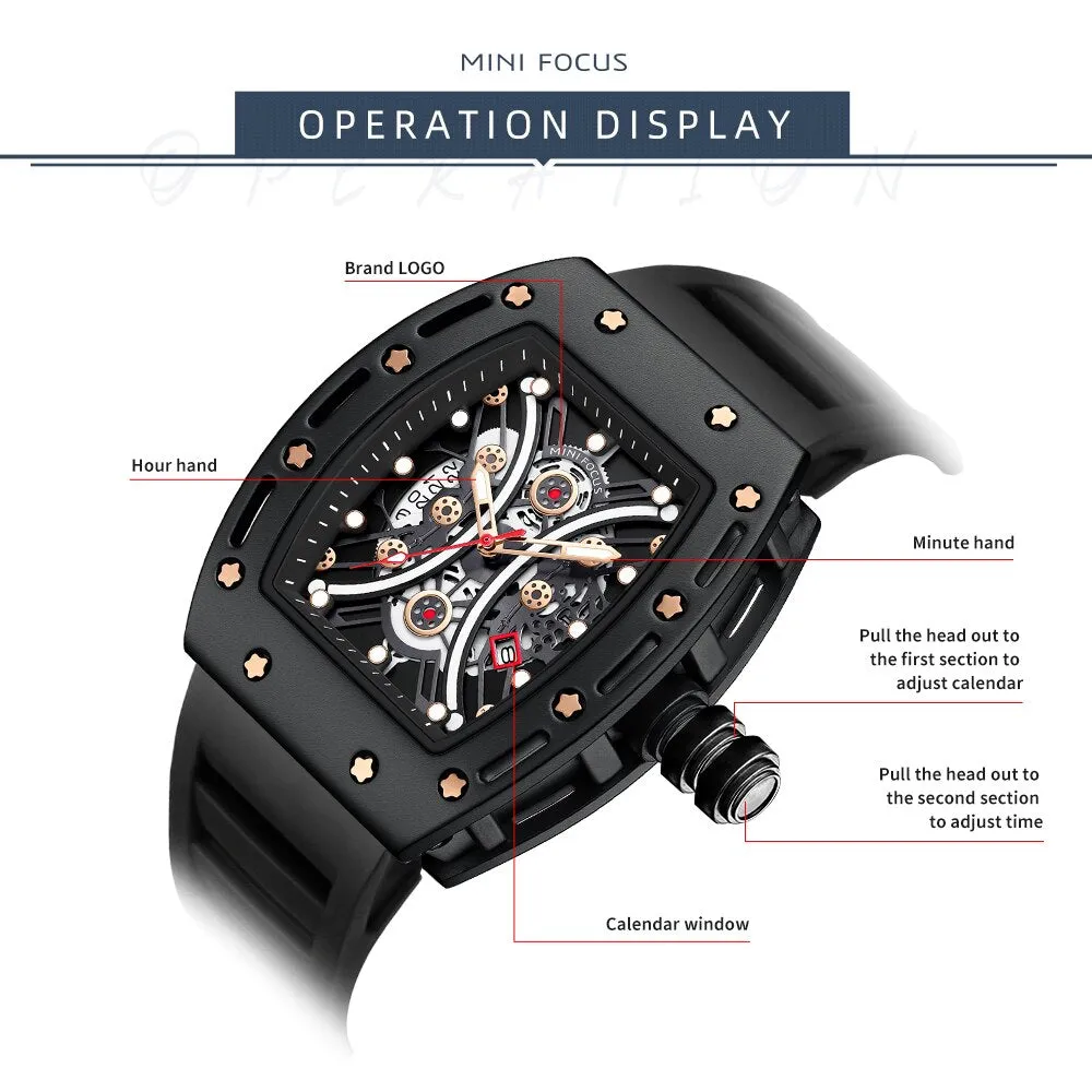 MINI FOCUS Cone Fashion Quartz Watches Boxed Men Watches Luxury Business Design Quartz Sports Silicone Waterproof Watch