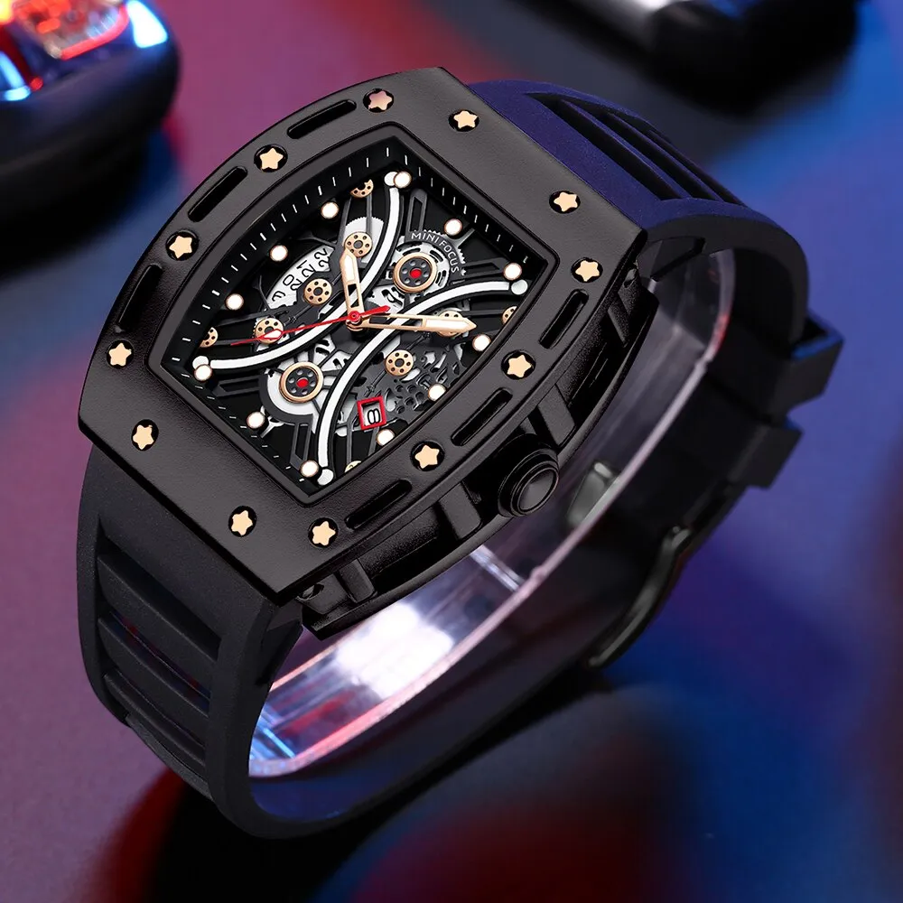 MINI FOCUS Cone Fashion Quartz Watches Boxed Men Watches Luxury Business Design Quartz Sports Silicone Waterproof Watch