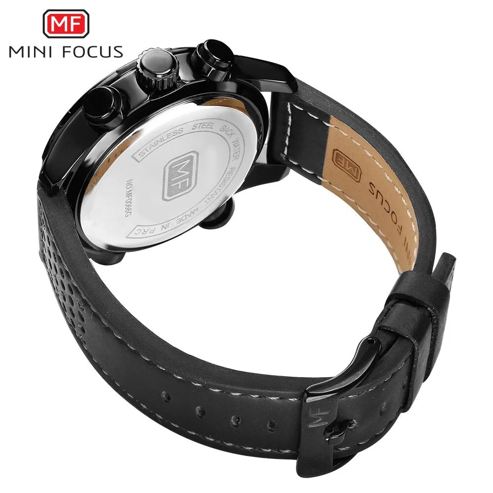 MINI FOCUS Men Watch Casual Fashion LED Quartz Analog Men&#39;s Sports Watches Genuine Leather Chronograph Male Dual Display Clock