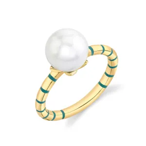 Mini Stripe Enamel Ring - Freshwater Pearl