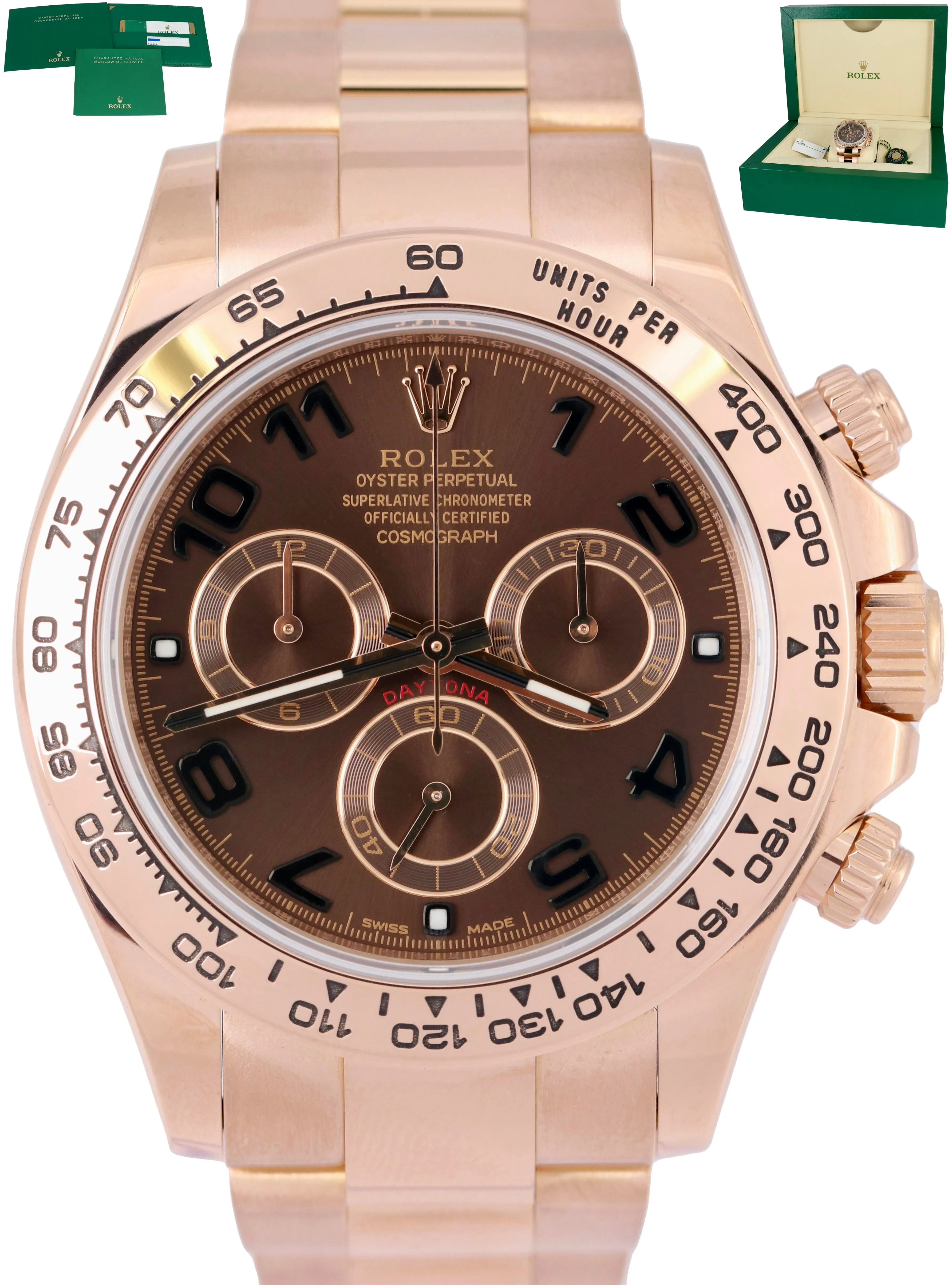 MINT 2017 Rolex Daytona Cosmograph Chocolate Arabic 40mm 18K Everose Gold 116505