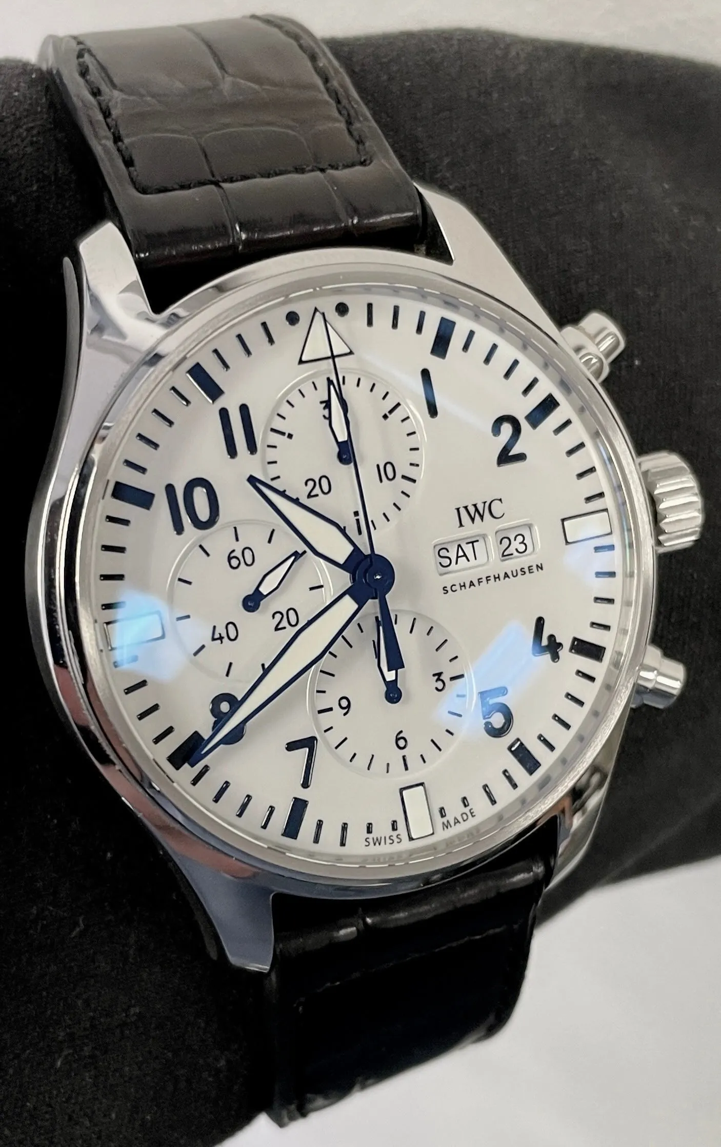 MINT 2018 IWC Pilot's Watch Chronograph White 150 Years 43mm Watch IW377725 B P