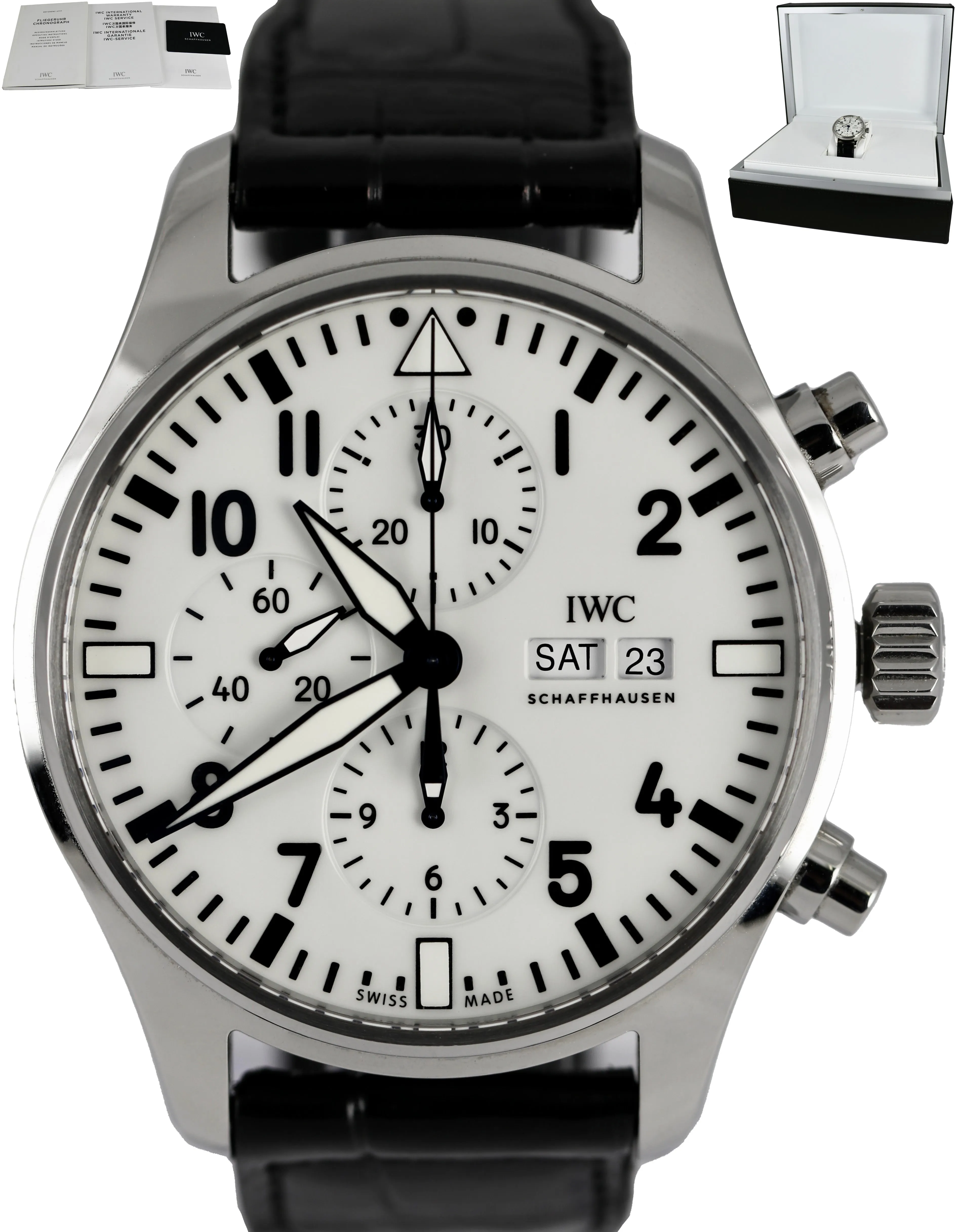 MINT 2018 IWC Pilot's Watch Chronograph White 150 Years 43mm Watch IW377725 B P