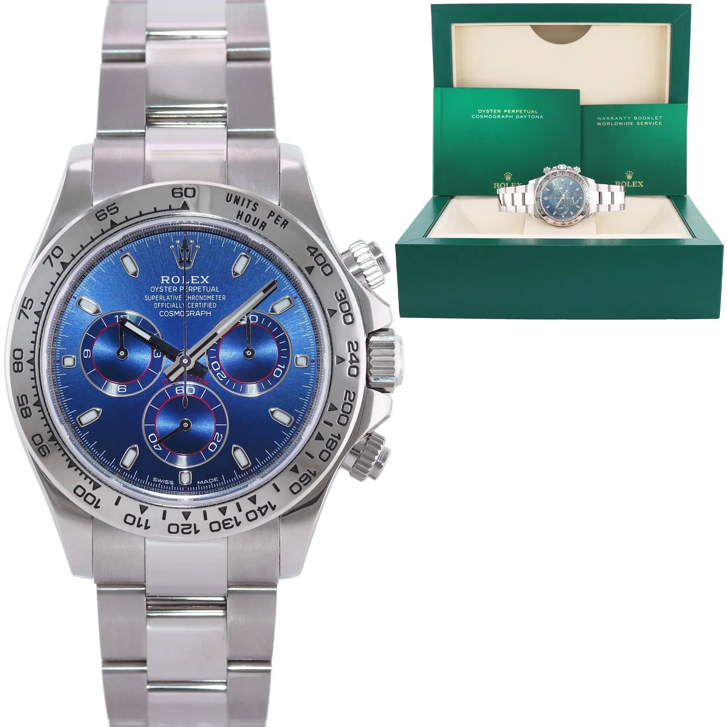 MINT 2022 Rolex Daytona Blue Dial Cosmograph Chrono 116509 White Gold Watch Box