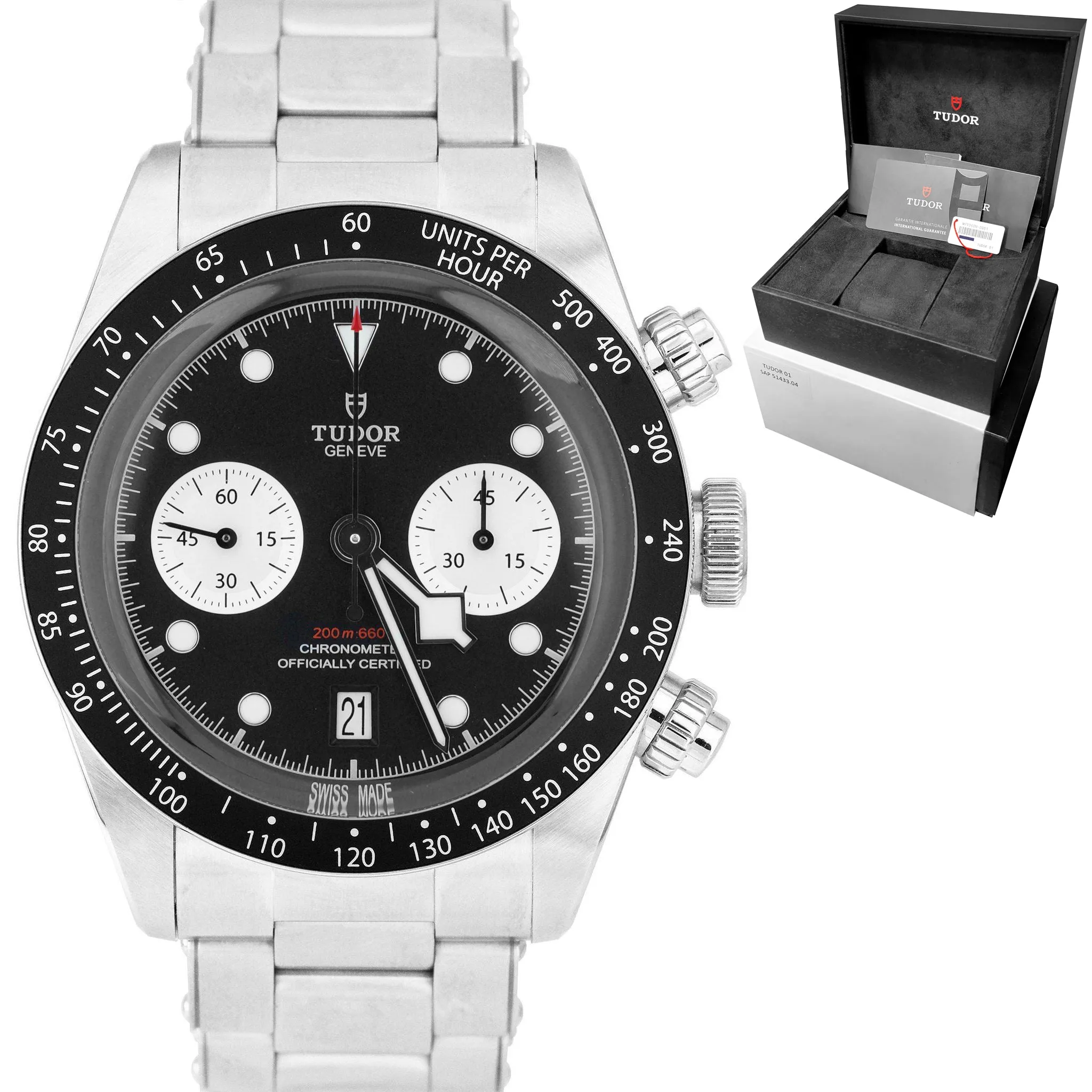 MINT APRIL 2021 Tudor Black Bay Chrono 41mm Stainless Steel Watch 79360 FULL SET