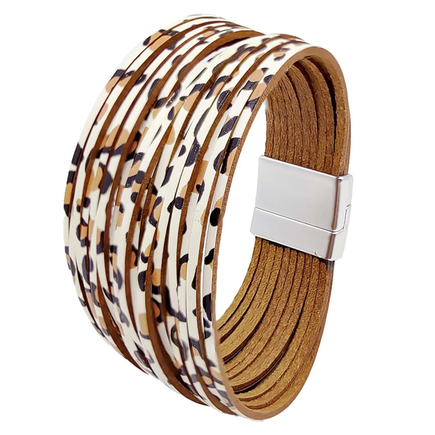 Mixed Color Multilayer Women Bracelet Handmade Leather Bracelet For Women Magnet Buckle Wide Bracelet