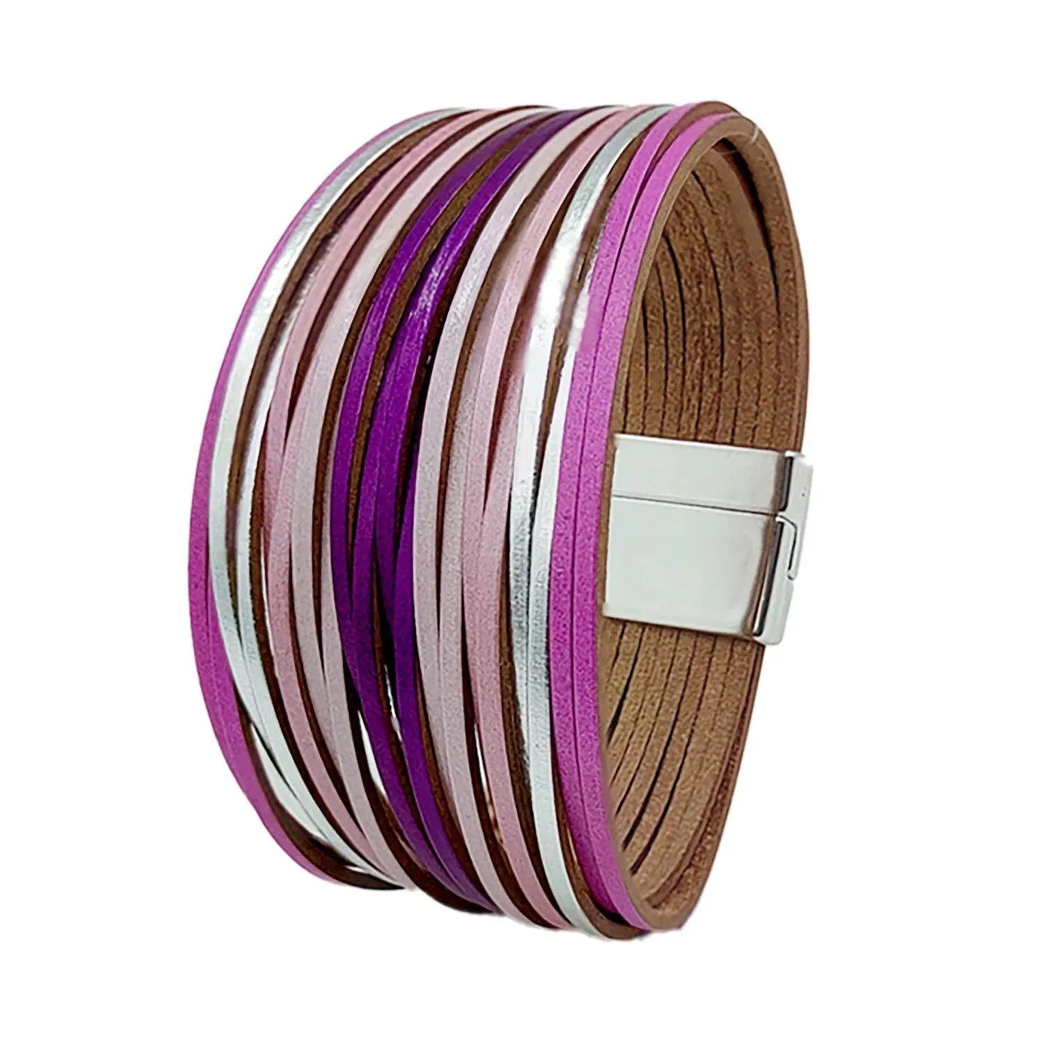 Mixed Color Multilayer Women Bracelet Handmade Leather Bracelet For Women Magnet Buckle Wide Bracelet