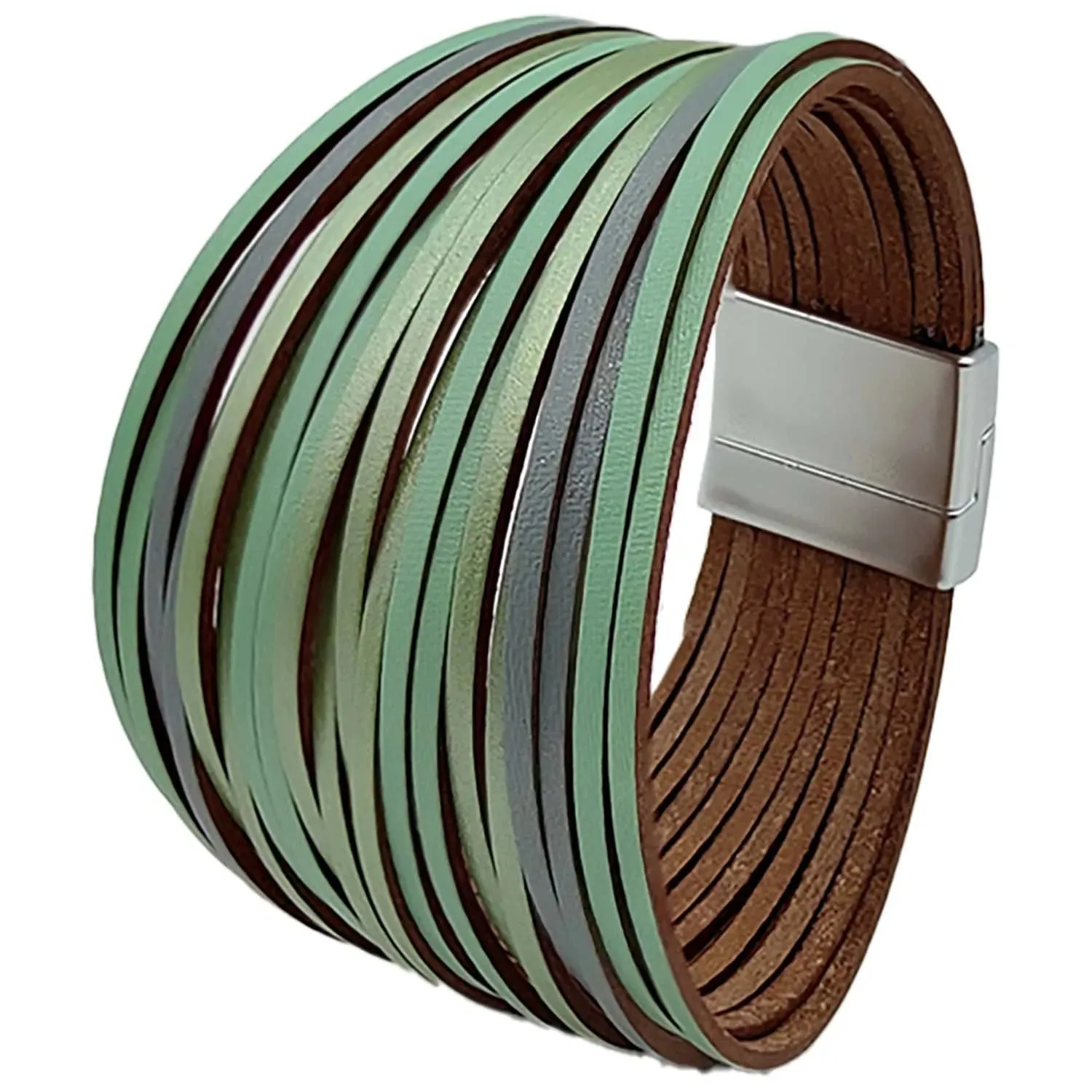Mixed Color Multilayer Women Bracelet Handmade Leather Bracelet For Women Magnet Buckle Wide Bracelet